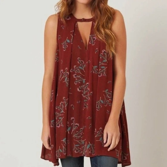Free People Tops - Free People Womens Medium Sleeveless Tunic Tank Top Floral Boho Keyhole Flowy‎